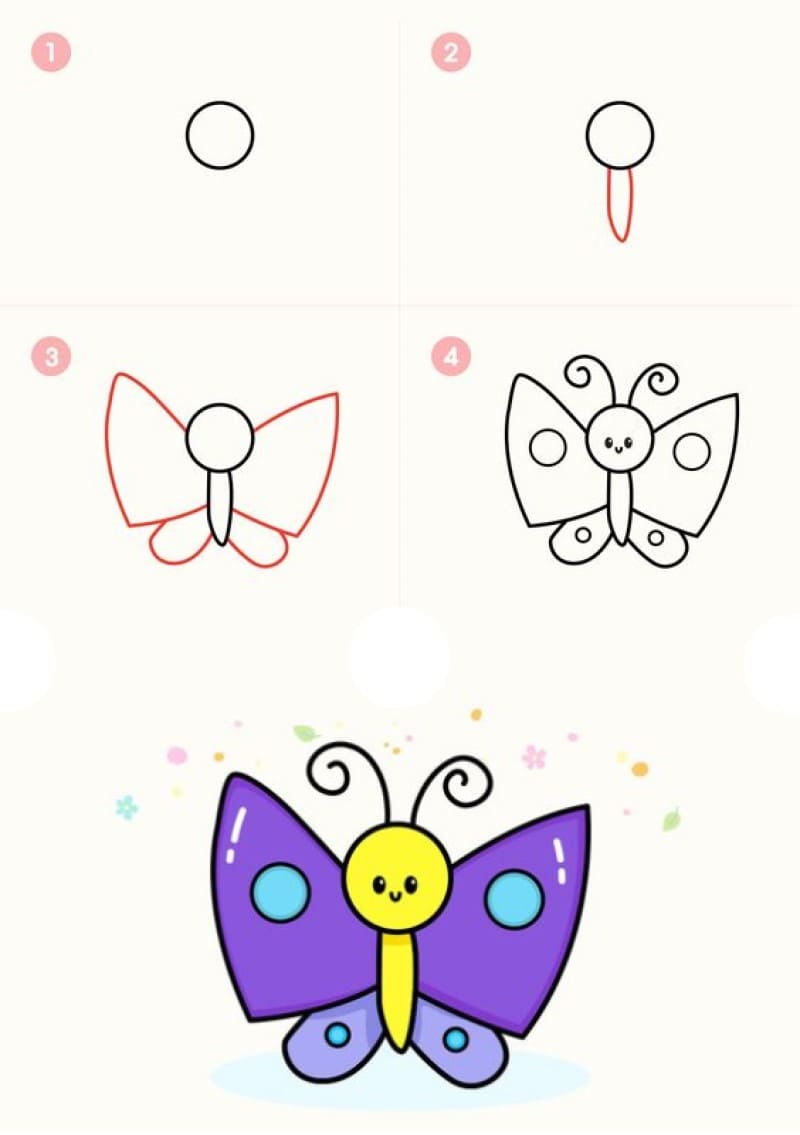 Basit ve Sevimli Bir Kelebek çizimi