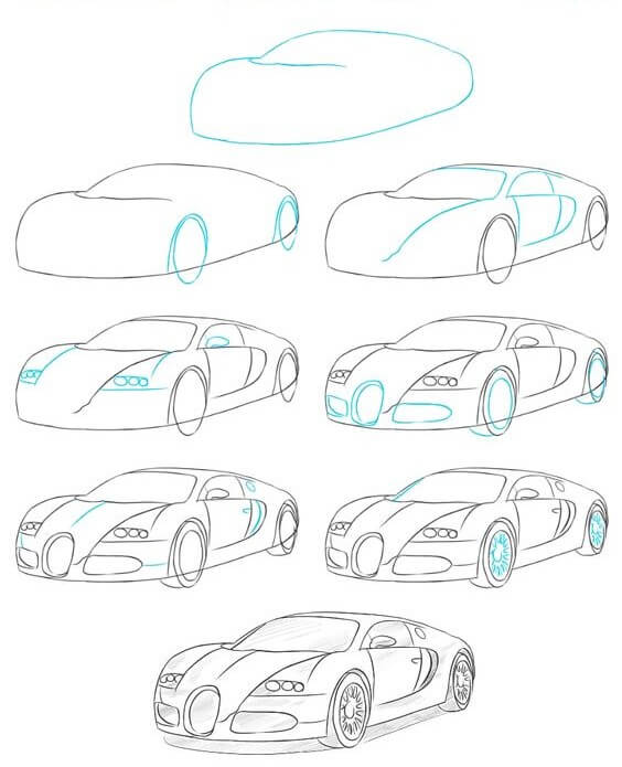 Bugatti süper araba çizimi