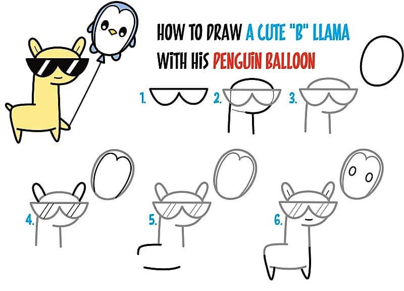 Penguen balonuyla bir Lama çizimi