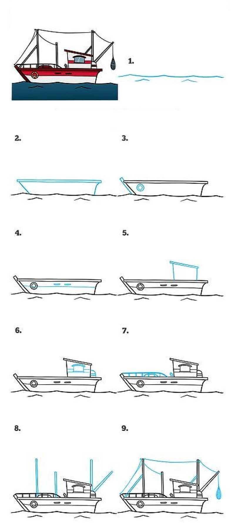 Ayrıntılı talimatlar içeren bir tekne çizimi