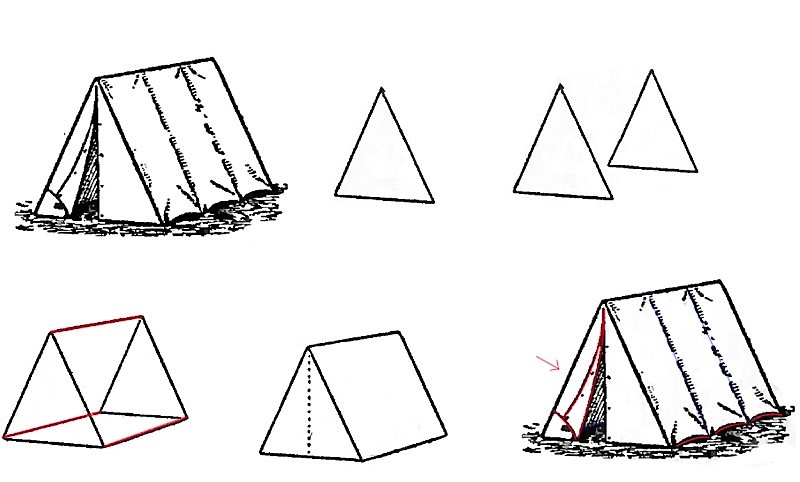 Uzun, üçgen bir çadır çizimi
