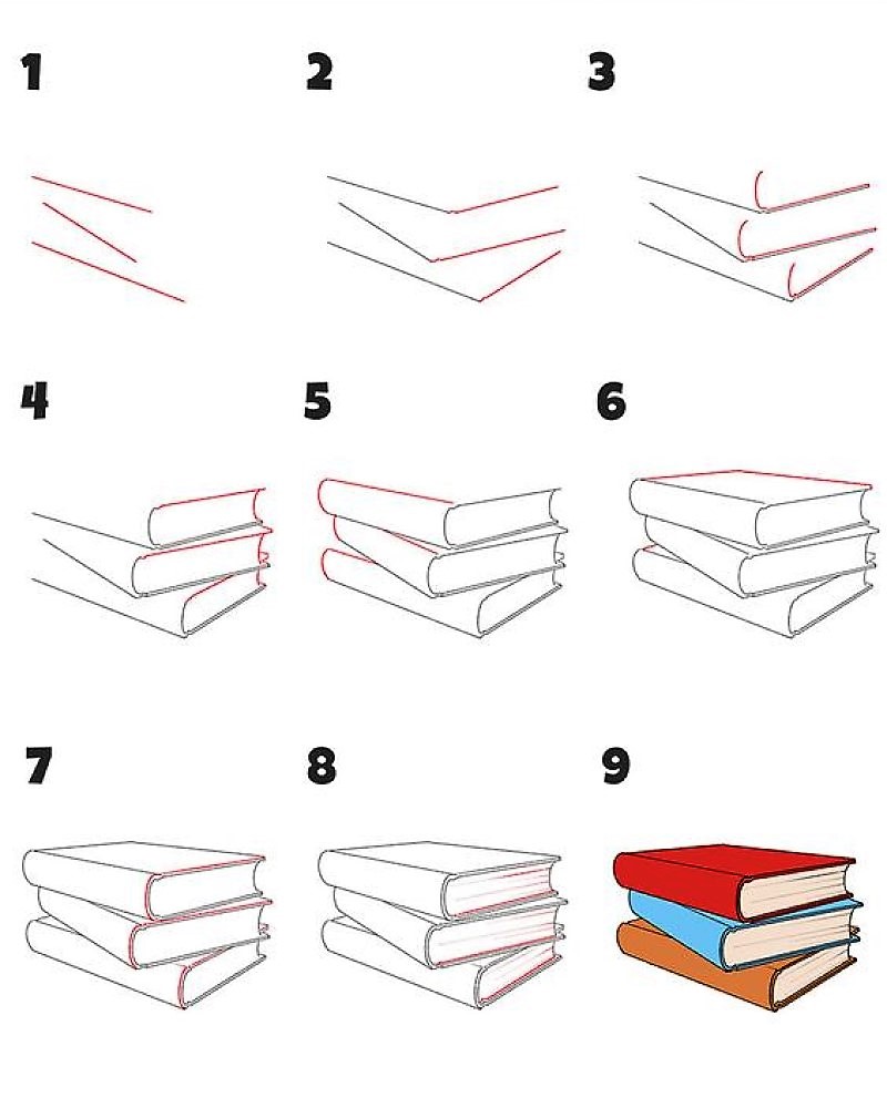 Fikir Masadaki kitaplardan oluşan bir dosya 4 çizimi