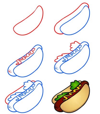 Basit bir sosisli sandviç çizmek çizimi