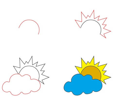 Bulutların ardında güneş (3) çizimi