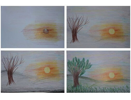 Çayırda gün batımı (2) çizimi