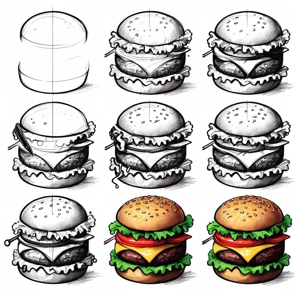 Detaylı burgerler (1) çizimi