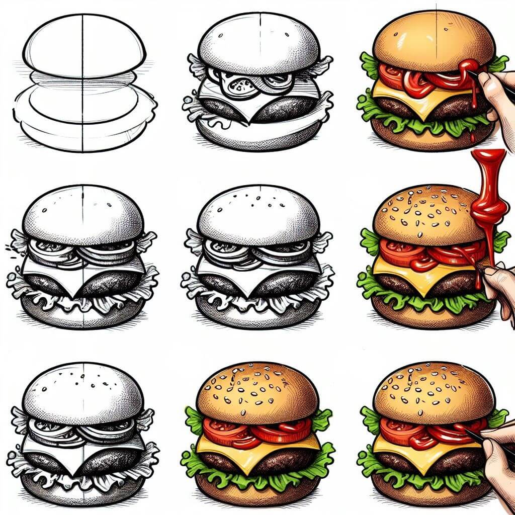 Detaylı burgerler (2) çizimi