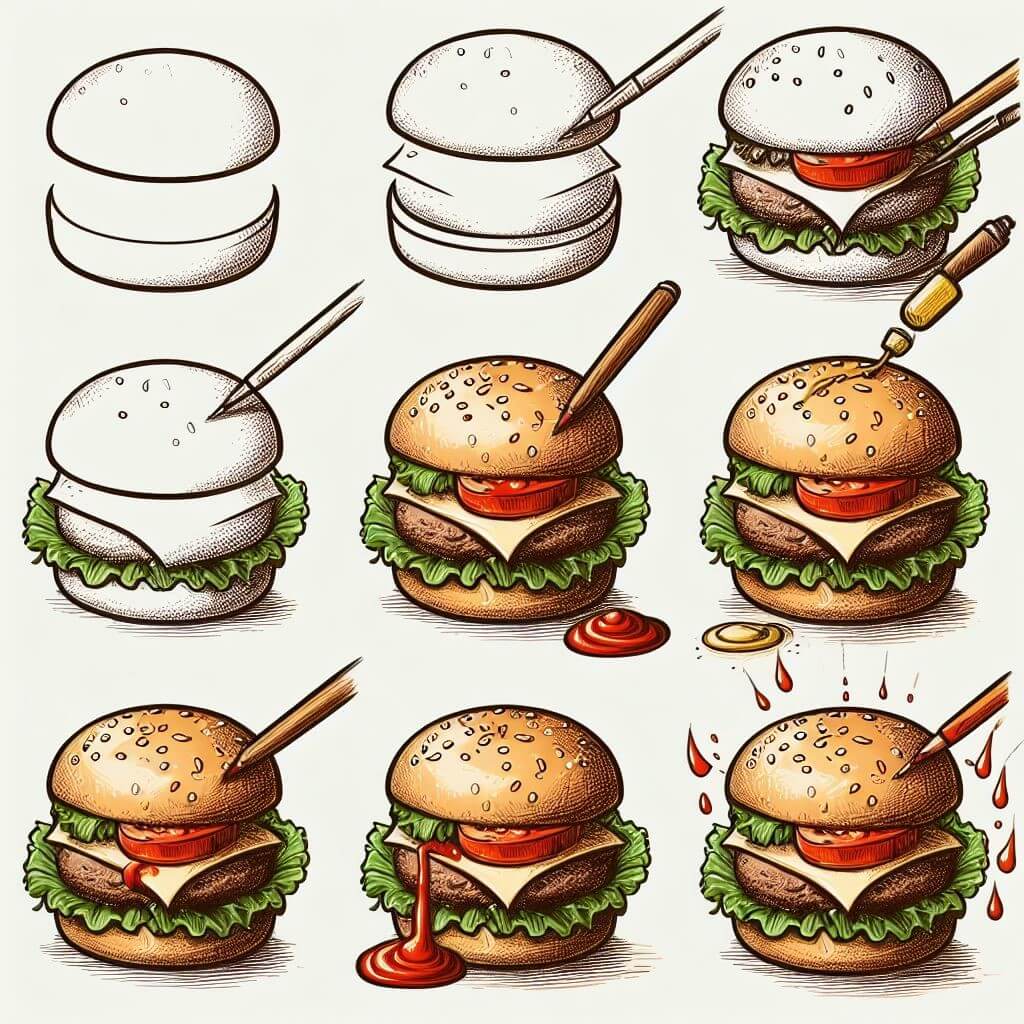 Detaylı burgerler (3) çizimi