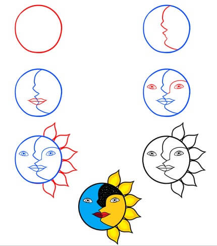 Güneş ve Ay çizimi