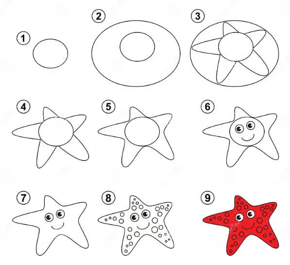 Kırmızı deniz yıldızı çizimi
