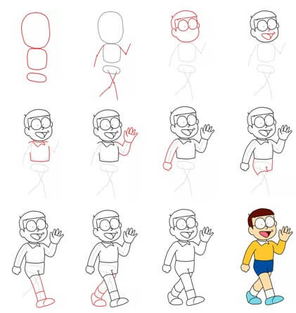 Nobita yürüyüşe çıkıyor çizimi