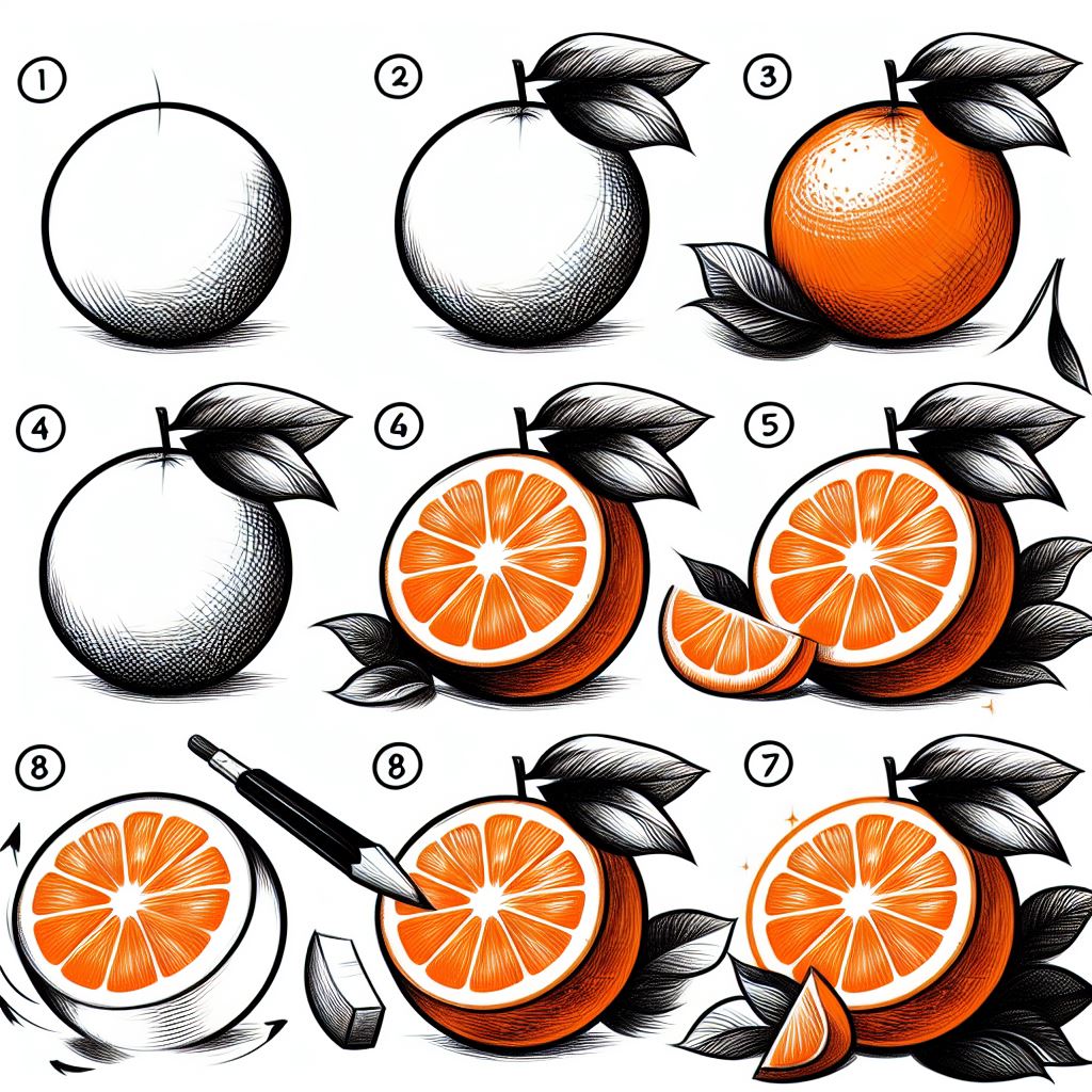 Orange cut in half 6 çizimi
