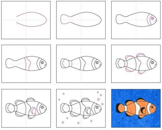Palyaço balığı çizimi basit çizimi