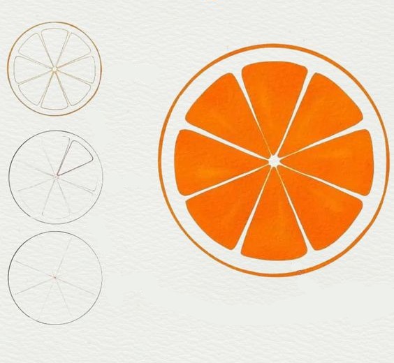 Portakal ikiye kesilmiş 3 çizimi