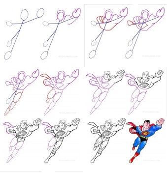 Süpermen savaşmak için uçuyor 2 çizimi
