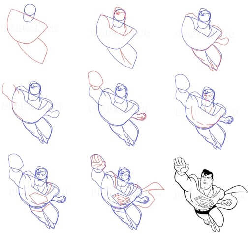 Süpermen savaşmak için uçuyor 3 çizimi