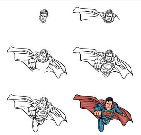 Süpermen savaşmak için uçuyor 4 çizimi