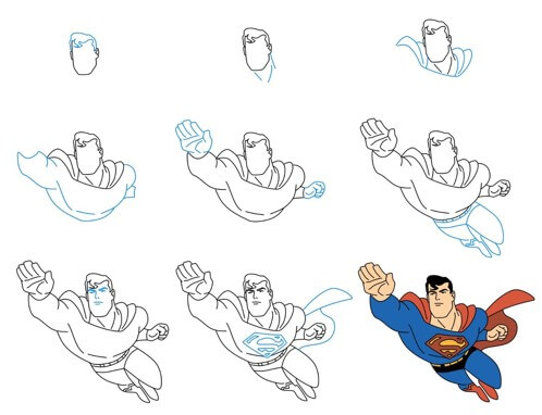 Süpermen savaşmak için uçuyor 6 çizimi