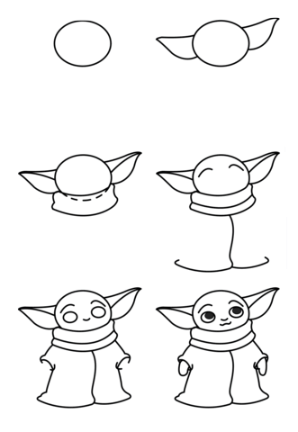 Bebek Yoda'yı çizmek için basit adımlar (1) çizimi