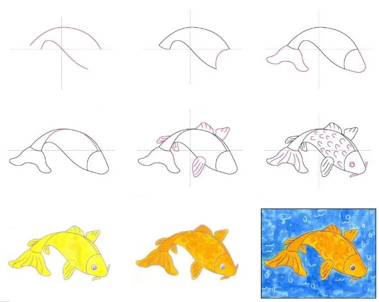 Koi balığı altın (2) çizimi