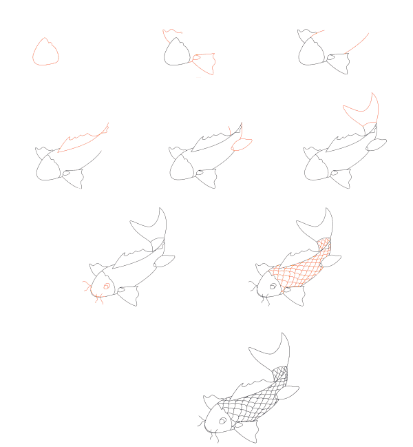 Koi balığı çizimi basit (2) çizimi